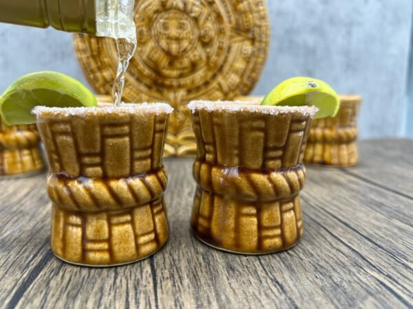 Gold Ceramic Aztec Calendar Tequila Shot Glass, Guadalajara Tequila and Mezcal, Unique Set as father's day gift, Tequila set of 8 pieces - Image 3