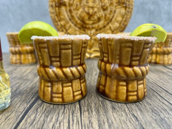 Gold Ceramic Aztec Calendar Tequila Shot Glass, Guadalajara Tequila and Mezcal, Unique Set as father's day gift, Tequila set of 8 pieces - Image 4