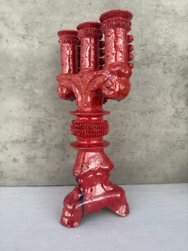 Large Candle Holder Glazed From Michoacan Made Of Clay Home Decor Centerpiece, Holds 3 Tall Candles, Handcrafted Modern Or Vintage Piece - Image 3