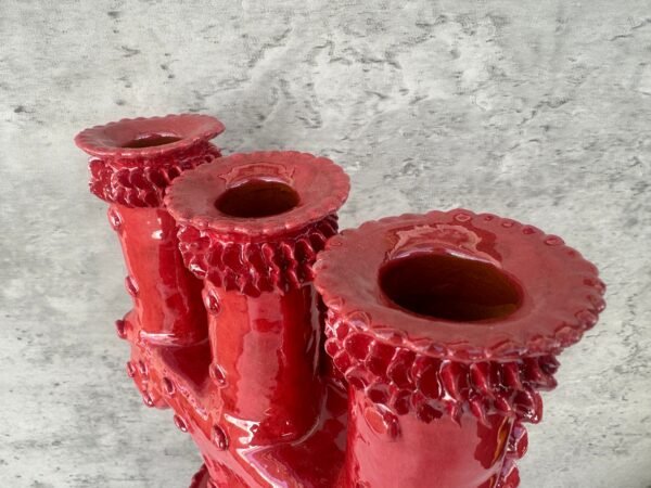 Large Candle Holder Glazed From Michoacan Made Of Clay Home Decor Centerpiece, Holds 3 Tall Candles, Handcrafted Modern Or Vintage Piece - Image 4