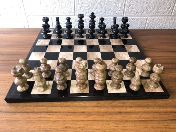 LARGE Chess set 13.77” x 13.77”, Marble Chess set in brown and black, Stone Chess Set, Chess set handmade - Image 4