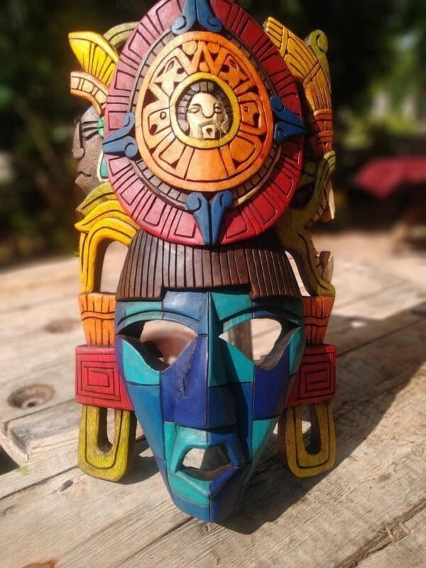 Prehispanic Wooden mask, Mayan culture, Mexican wall art, Hand carved - Image 3