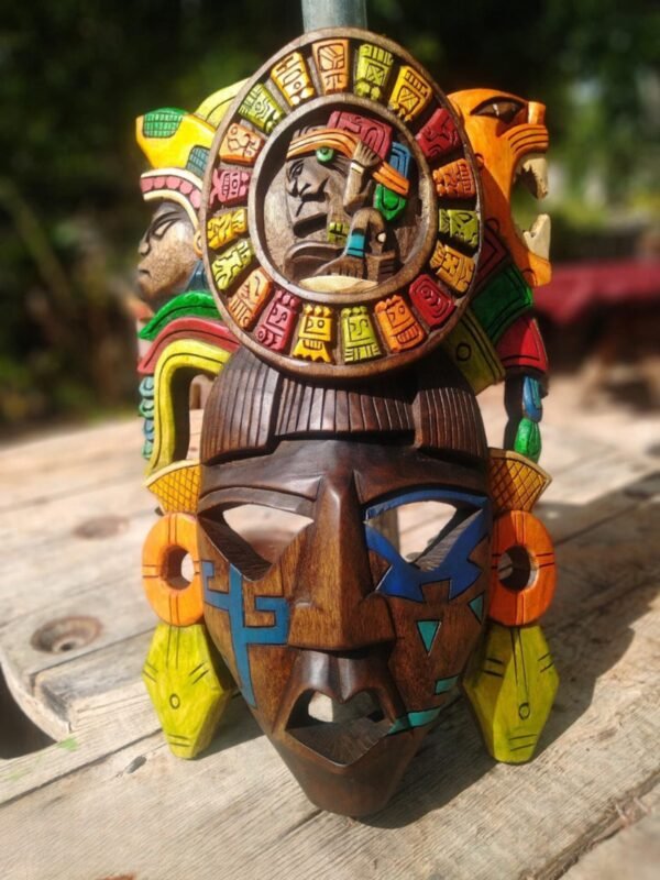 Prehispanic Wooden mask, Mayan culture, Mexican wall art, Hand carved - Image 4