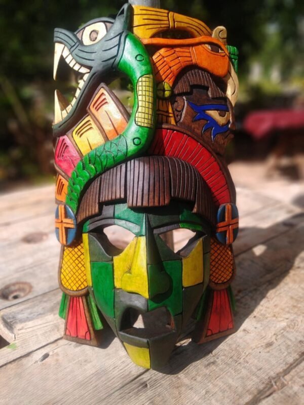 Prehispanic Wooden mask, Mayan culture, Mexican wall art, Hand carved - Image 5