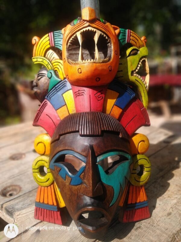 Prehispanic Wooden mask, Mayan culture, Mexican wall art, Hand carved - Image 6