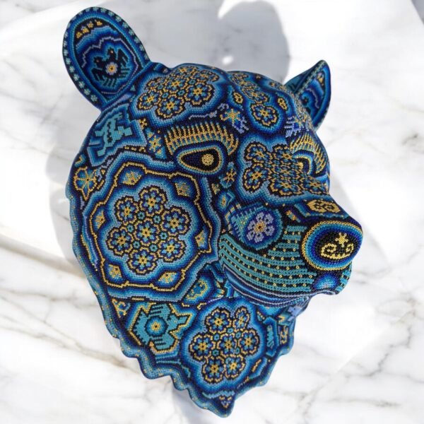 Bear Statue  Huichol Sculpture Of Mexican Folk Art, Oso Wixarika As A Mexican Decorative Figure , Made Of Resin, Beads We “Customize” - Image 3