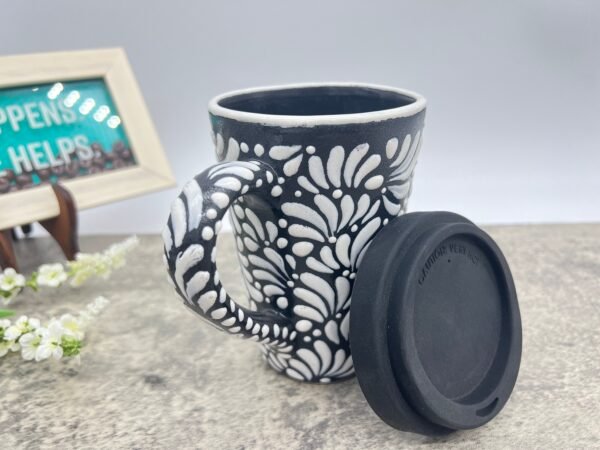 Cappuccino Cup, Mexican Coffee Mug, Puebla Talavera Pottery, Ceramic Thermos, Handmade Lead-Free Includes Lid, Custom Available - Image 3