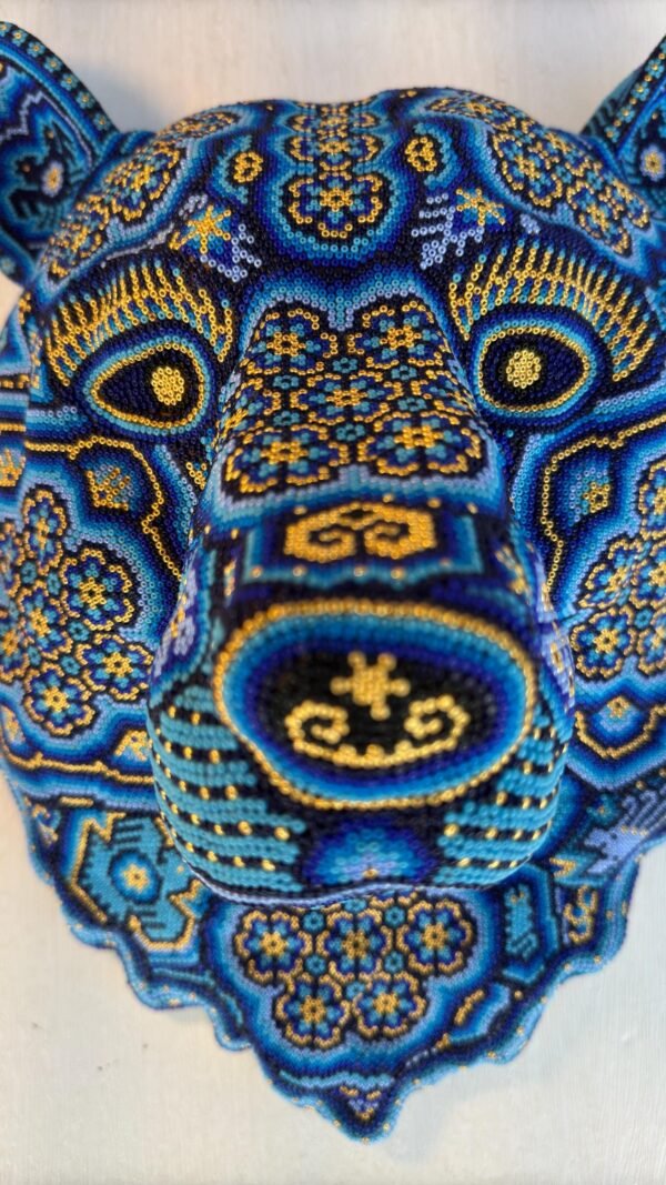 Bear Statue  Huichol Sculpture Of Mexican Folk Art, Oso Wixarika As A Mexican Decorative Figure , Made Of Resin, Beads We “Customize” - Image 4