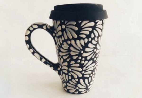 Cappuccino Cup, Mexican Coffee Mug, Puebla Talavera Pottery, Ceramic Thermos, Handmade Lead-Free Includes Lid, Custom Available - Image 4