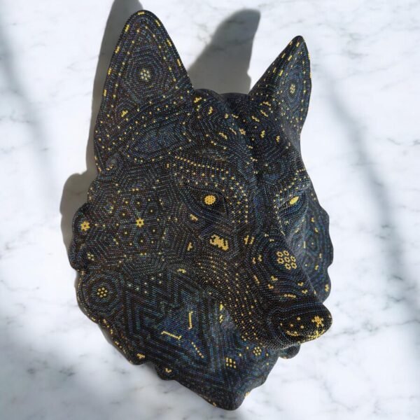 Wolf Statue Head Huichol Sculpture  Of Mexican Folk Art, Wolf Wixarika As A Mexican Decorative Figure , Made Of Resin, Beads We “Customize” - Image 3