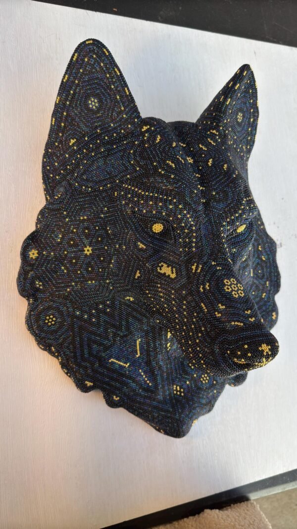 Wolf Statue Head Huichol Sculpture  Of Mexican Folk Art, Wolf Wixarika As A Mexican Decorative Figure , Made Of Resin, Beads We “Customize” - Image 4