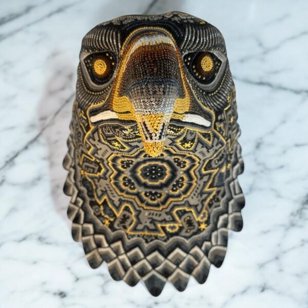 Eagle Head Sculpture Wixarika Nayarit Mexico Technique Handmade Of Chaquiras Beads, Bees Wax, Huichol And Wixarika Art  Wall Hanging Decor - Image 3