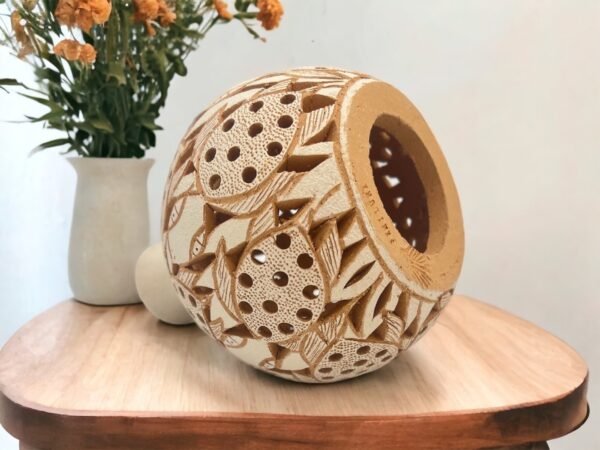 Oaxaca Vase White And Brown Clay Handcrafted Plant Pot, Pottery Luminary, White Clay Vase, Mexican Vase, Oaxaca Pottery For Home Decor - Image 4