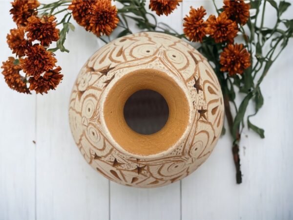 Oaxaca Vase White And Brown Clay Handcrafted Plant Pot, Pottery Luminary, White Clay Vase, Mexican Vase, Oaxaca Pottery For Home Decor - Image 3