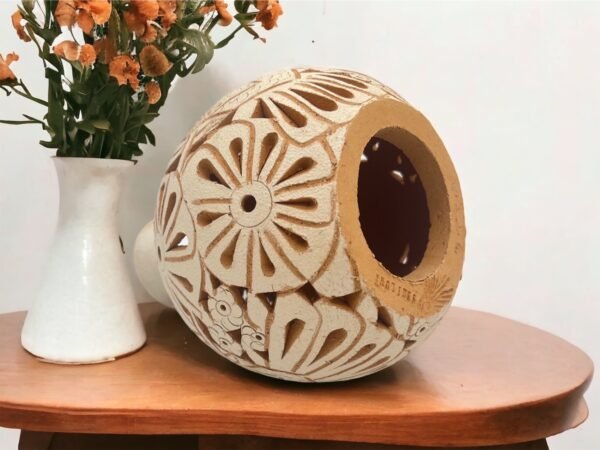Oaxaca Vase White And Brown Clay Handcrafted Plant Pot, Pottery Luminary, White Clay Vase, Mexican Vase, Oaxaca Pottery For Home Decor - Image 4