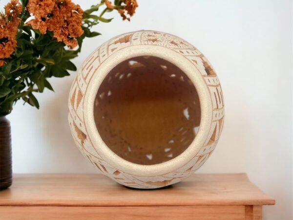 Oaxaca Vase White And Brown Clay Handcrafted Plant Pot, Pottery Luminary, White Clay Vase, Mexican Vase, Oaxaca Pottery For Home Decor - Image 3
