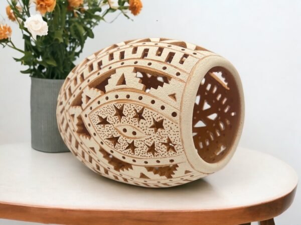 Oaxaca Vase White And Brown Clay Handcrafted Plant Pot, Pottery Luminary, White Clay Vase, Mexican Vase, Oaxaca Pottery For Home Decor - Image 4