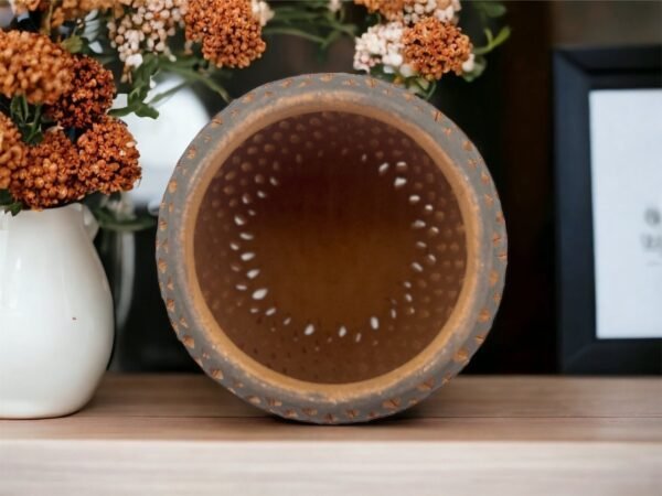 Oaxaca Vase White And Brown Clay Handcrafted Plant Pot, Pottery Luminary, White Clay Vase, Mexican Vase, Oaxaca Pottery For Home Decor - Image 3