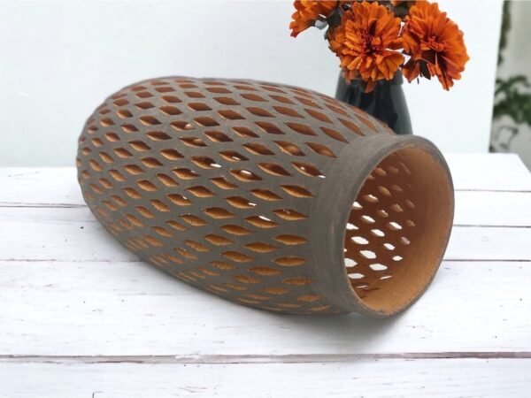 Oaxaca Vase White And Brown Clay Handcrafted Plant Pot, Pottery Luminary, White Clay Vase, Mexican Vase, Oaxaca Pottery For Home Decor - Image 4