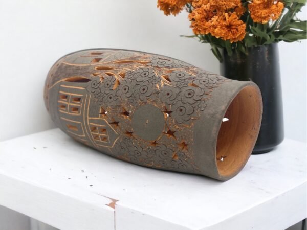 Oaxaca Vase White And Brown Clay Handcrafted Plant Pot, Pottery Luminary, White Clay Vase, Mexican Vase, Oaxaca Pottery For Home Decor - Image 4
