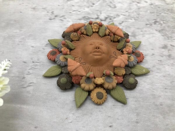 Sun Figurine With Butterflies Of Pigment Clay, Mexican Folk Art, Sun Sculpture With Hook For Wall Hanging Capula Michoacán Figurine - Image 4