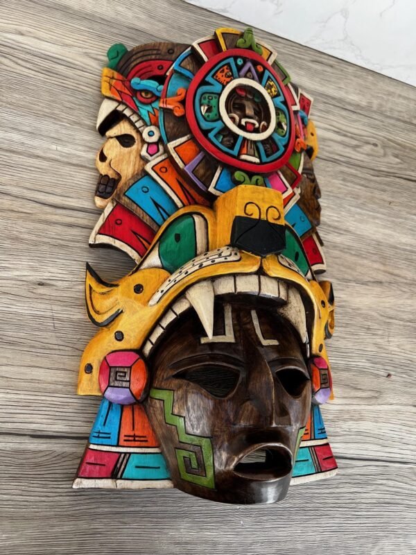 Prehispanic Wooden Mask, Mayan Culture, Made By Mayan Artisans Yucatán MEX Wall Art, Hand Carved And Painted Cedar Wood Folk Art WeCUSTOMIZE - Image 3