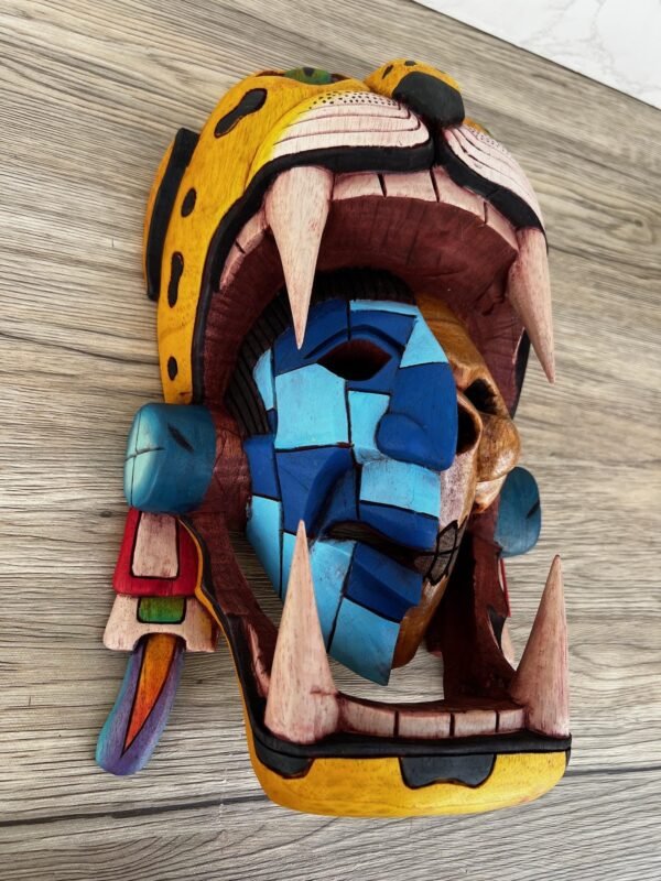 Prehispanic Wooden Mask, Mayan Culture, Made By Mayan Artisans Yucatán MEX Wall Art, Hand Carved And Painted Cedar Wood Folk Art WeCUSTOMIZE - Image 3