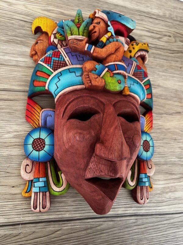 Prehispanic Wooden Mask, Mayan Culture, Made By Mayan Artisans Yucatán MEX Wall Art, Hand Carved And Painted Cedar Wood Folk Art WeCUSTOMIZE - Image 3