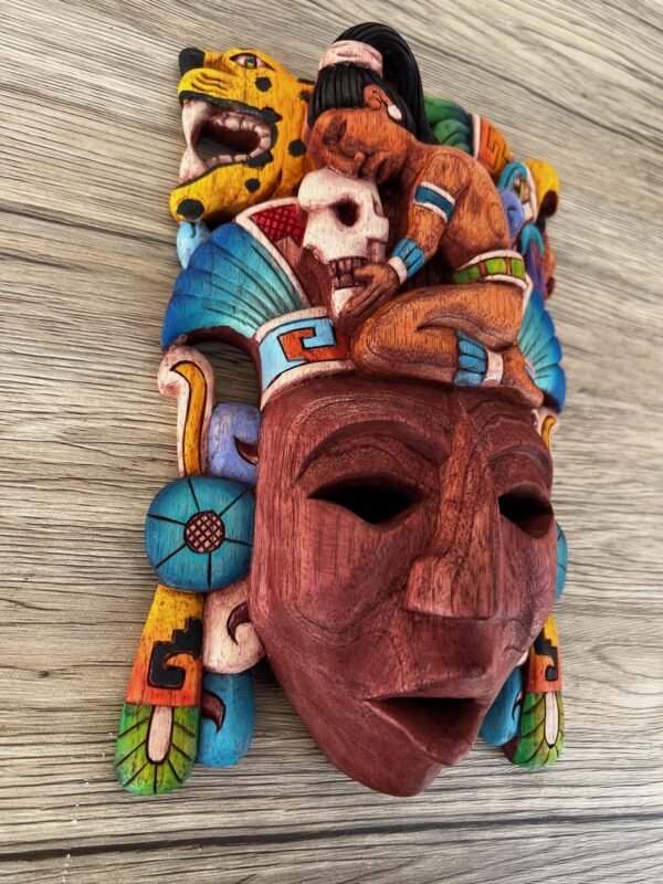 Prehispanic Wooden Mask, Mayan Culture, Made By Mayan Artisans Yucatán MEX Wall Art, Hand Carved And Painted Cedar Wood Folk Art WeCUSTOMIZE - Image 3