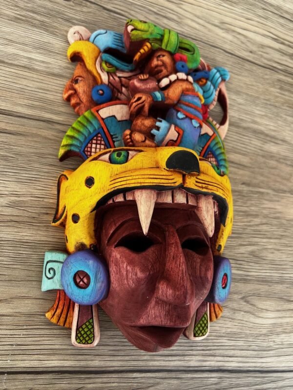 Prehispanic Wooden Mask, Mayan Culture, Made By Mayan Artisans Yucatán MEX Wall Art, Hand Carved And Painted Cedar Wood Folk Art WeCUSTOMIZE - Image 3