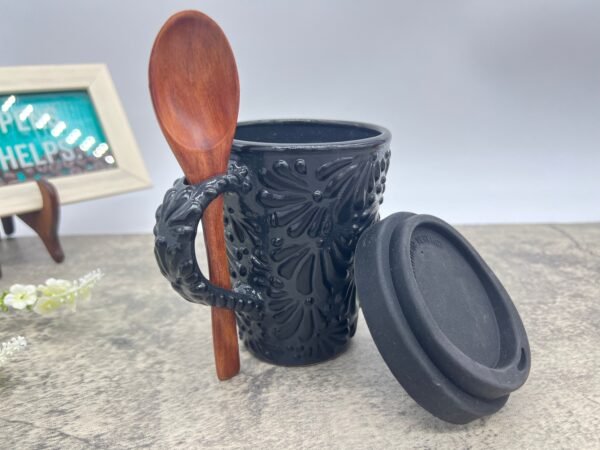 Cappuccino Cup, Wooden Spoon Mexican Coffee Mug, Puebla Talavera Pottery, Ceramic Thermos, Handmade Lead-Free, Custom Available - Image 3