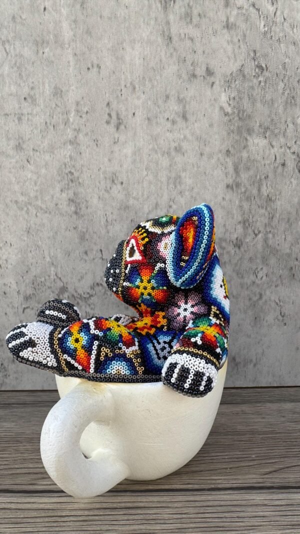 Dog Bulldog Statue Huichol Sculpture Of Mexican Folk Art, Pet Wixarika As A Mexican Decorative Figure, Made Of Resin And Beads - Image 3