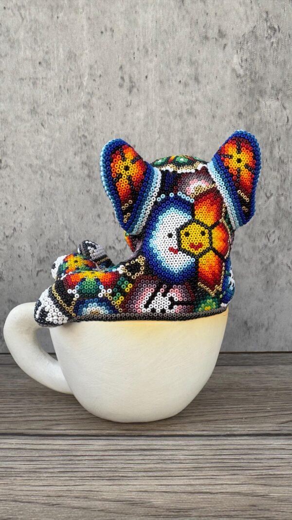 Dog Bulldog Statue Huichol Sculpture Of Mexican Folk Art, Pet Wixarika As A Mexican Decorative Figure, Made Of Resin And Beads - Image 4