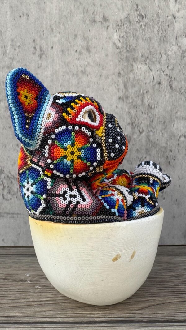 Dog Bulldog Statue Huichol Sculpture Of Mexican Folk Art, Pet Wixarika As A Mexican Decorative Figure, Made Of Resin And Beads - Image 5