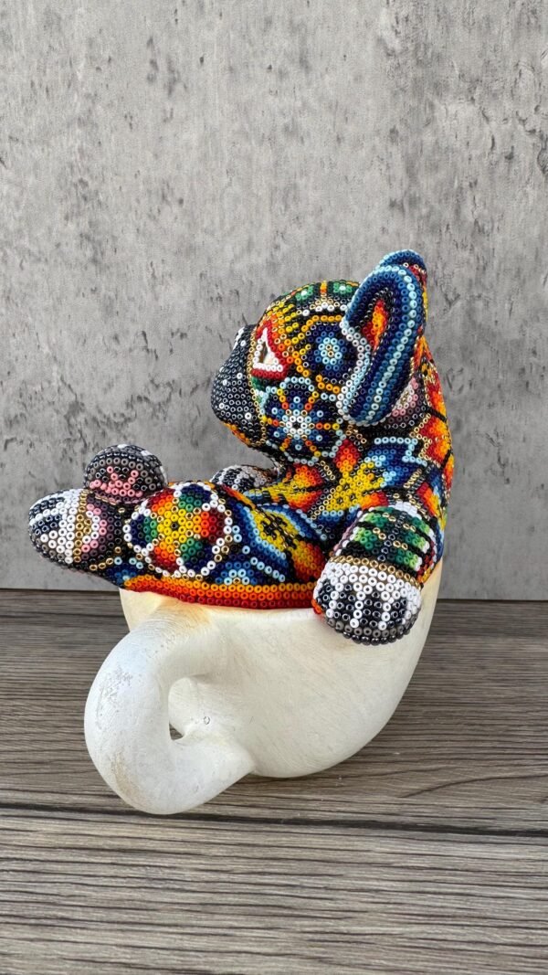 Dog Bulldog Statue Huichol Sculpture Of Mexican Folk Art, Pet Wixarika As A Mexican Decorative Figure, Made Of Resin And Beads - Image 4