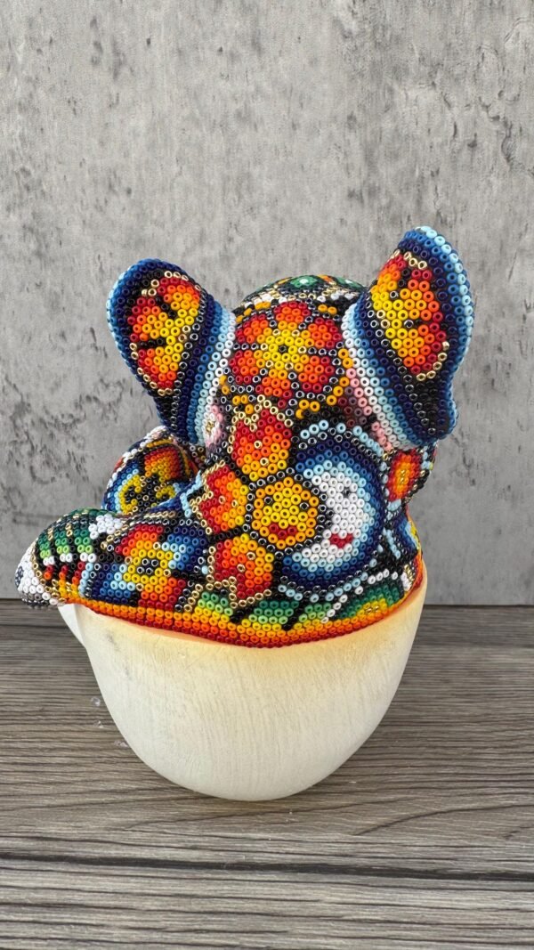 Dog Bulldog Statue Huichol Sculpture Of Mexican Folk Art, Pet Wixarika As A Mexican Decorative Figure, Made Of Resin And Beads - Image 5