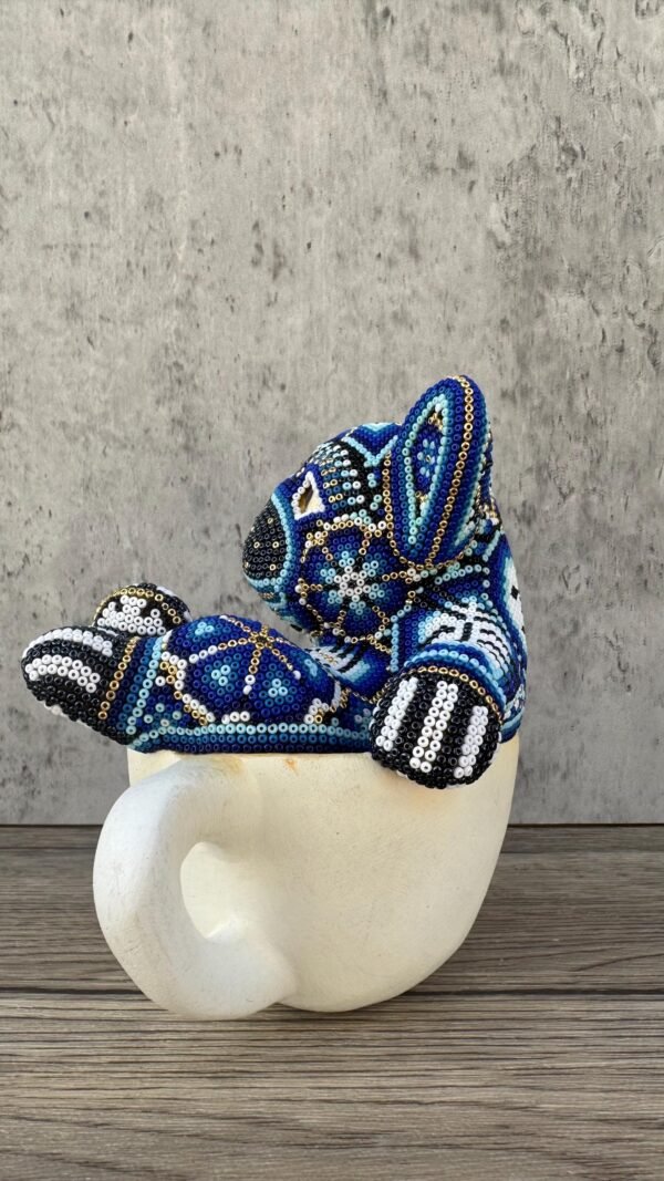 Dog Bulldog Statue Huichol Sculpture Of Mexican Folk Art, Pet Wixarika As A Mexican Decorative Figure, Made Of Resin And Beads - Image 3