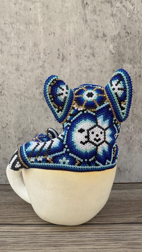 Dog Bulldog Statue Huichol Sculpture Of Mexican Folk Art, Pet Wixarika As A Mexican Decorative Figure, Made Of Resin And Beads - Image 4