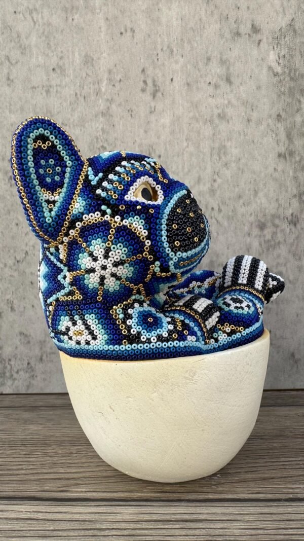 Dog Bulldog Statue Huichol Sculpture Of Mexican Folk Art, Pet Wixarika As A Mexican Decorative Figure, Made Of Resin And Beads - Image 5