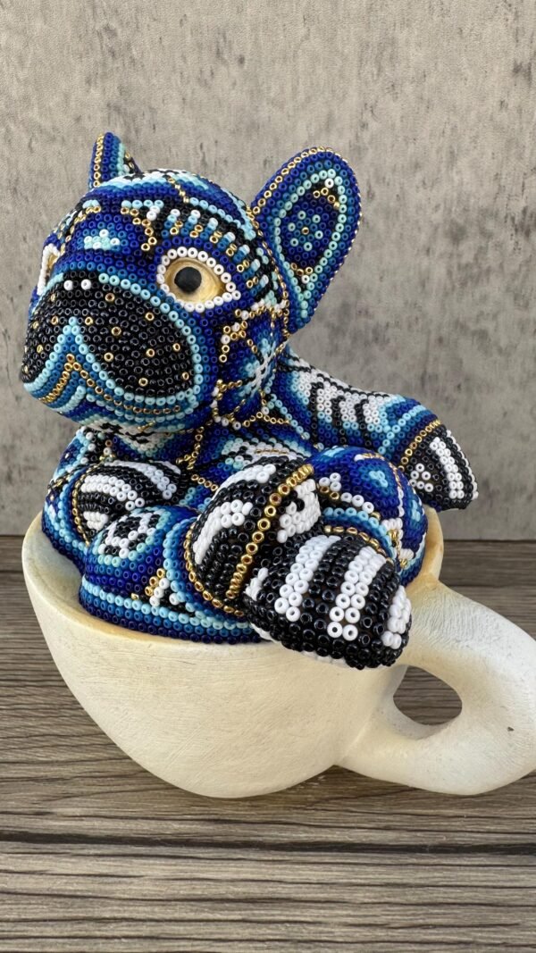 Dog Bulldog Statue Huichol Sculpture Of Mexican Folk Art, Pet Wixarika As A Mexican Decorative Figure, Made Of Resin And Beads - Image 6