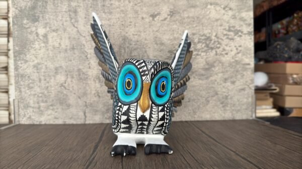 Alebrije Owl Figurine Oaxaca Mexican Folk Art Alebrije Statue, Wooden Bird As Mexican Decoration Art, Made Of Wood And Carved By Hand - Image 3