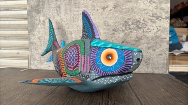 Alebrije Shark Figure Oaxaca  Mexican Folk Art Alebrije Sculpture, Wooden Fish As Mexican Decoration Statue, Made Of Wood And Carved By Hand - Image 3