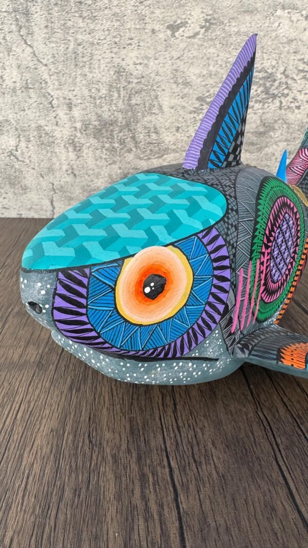 Alebrije Shark Figure Oaxaca  Mexican Folk Art Alebrije Sculpture, Wooden Fish As Mexican Decoration Statue, Made Of Wood And Carved By Hand - Image 4