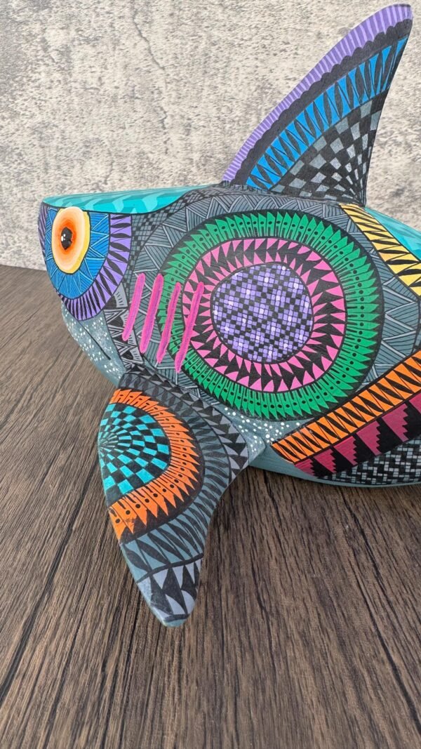 Alebrije Shark Figure Oaxaca  Mexican Folk Art Alebrije Sculpture, Wooden Fish As Mexican Decoration Statue, Made Of Wood And Carved By Hand - Image 5
