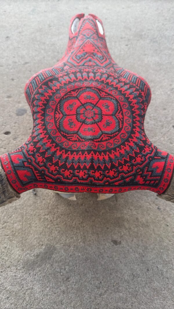 Bull Sculpture Huichol Statue Of Mexican Folk Art, Cow Wixarika As A Mexican Decorative Figure, Made Of Beads On Real Skull. “We Customize” - Image 5