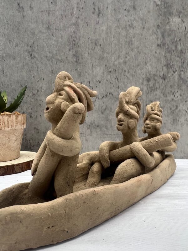 Canoe With  Offerings Handcraft Mexican Culture Home Decor Prehispanic Vintage Rustic Clay Material Antique Ancrestral Figurines - Image 3