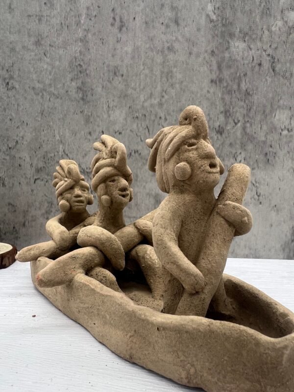Canoe With  Offerings Handcraft Mexican Culture Home Decor Prehispanic Vintage Rustic Clay Material Antique Ancrestral Figurines - Image 4