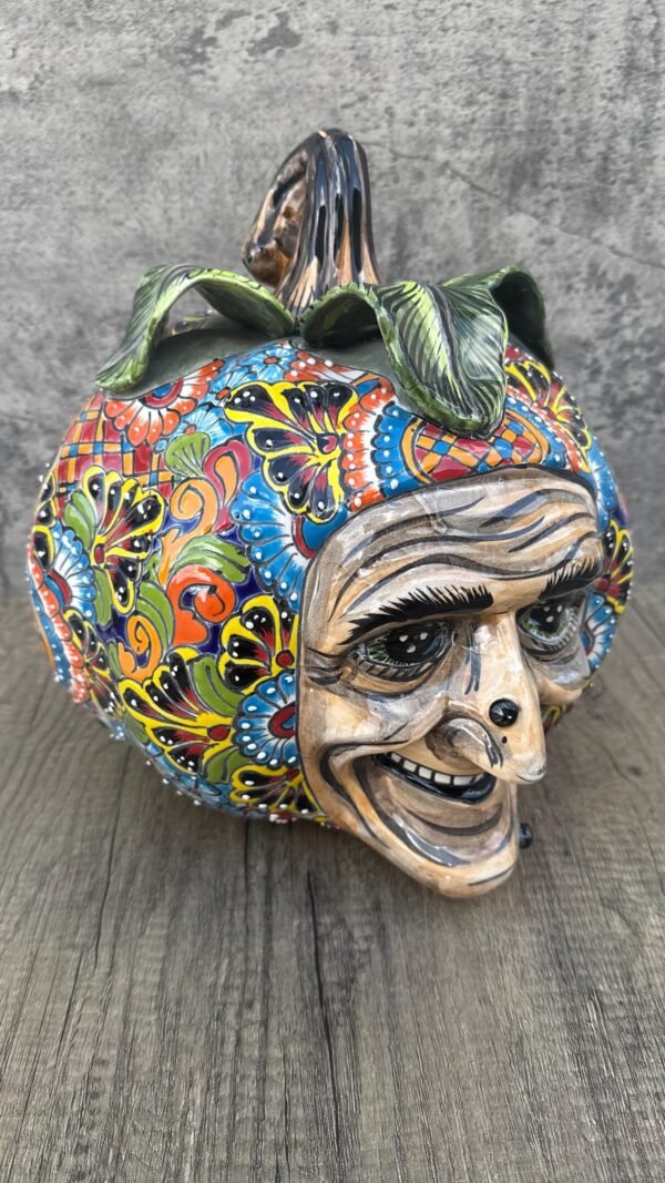 Talavera Halloween Pumpkin  Handmade Colorful  Ceramic Jack-O’-Lantern Artisan Pottery from Puebla Unique Fall & Day of the Dead Spooky Art - Image 6