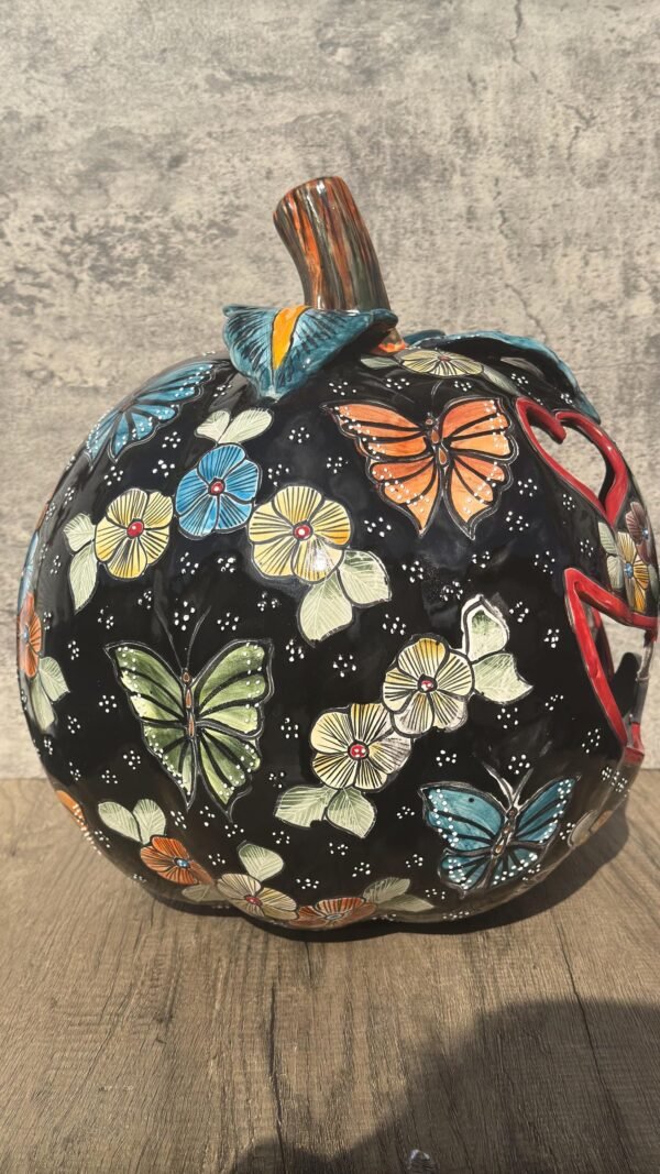 Talavera Halloween Pumpkin  Handmade Colorful  Ceramic Jack-O’-Lantern Artisan Pottery from Puebla Unique Fall & Day of the Dead Spooky Art - Image 3