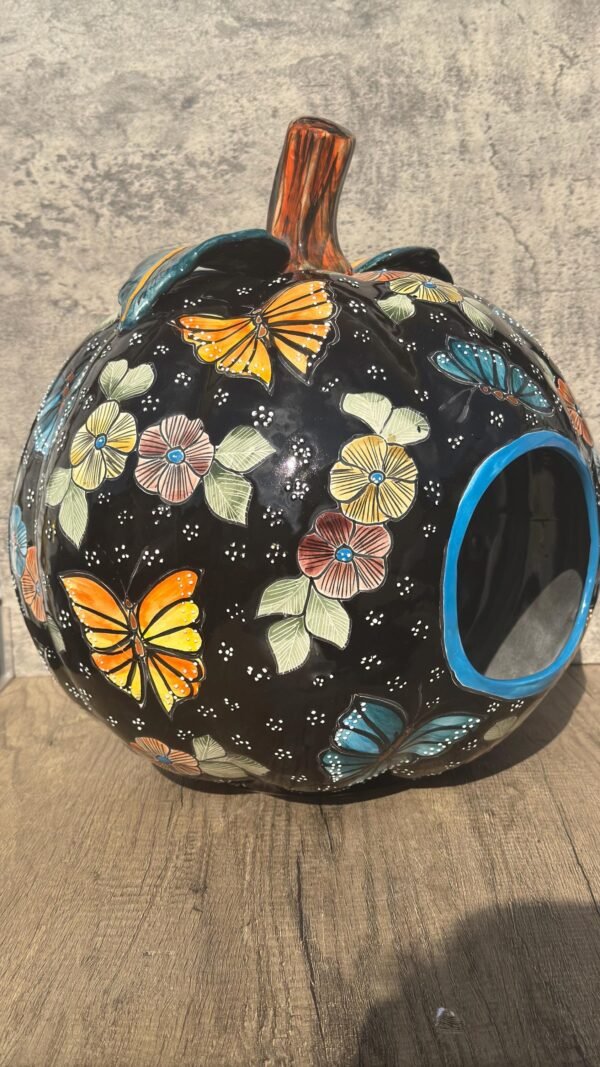 Talavera Halloween Pumpkin  Handmade Colorful  Ceramic Jack-O’-Lantern Artisan Pottery from Puebla Unique Fall & Day of the Dead Spooky Art - Image 5